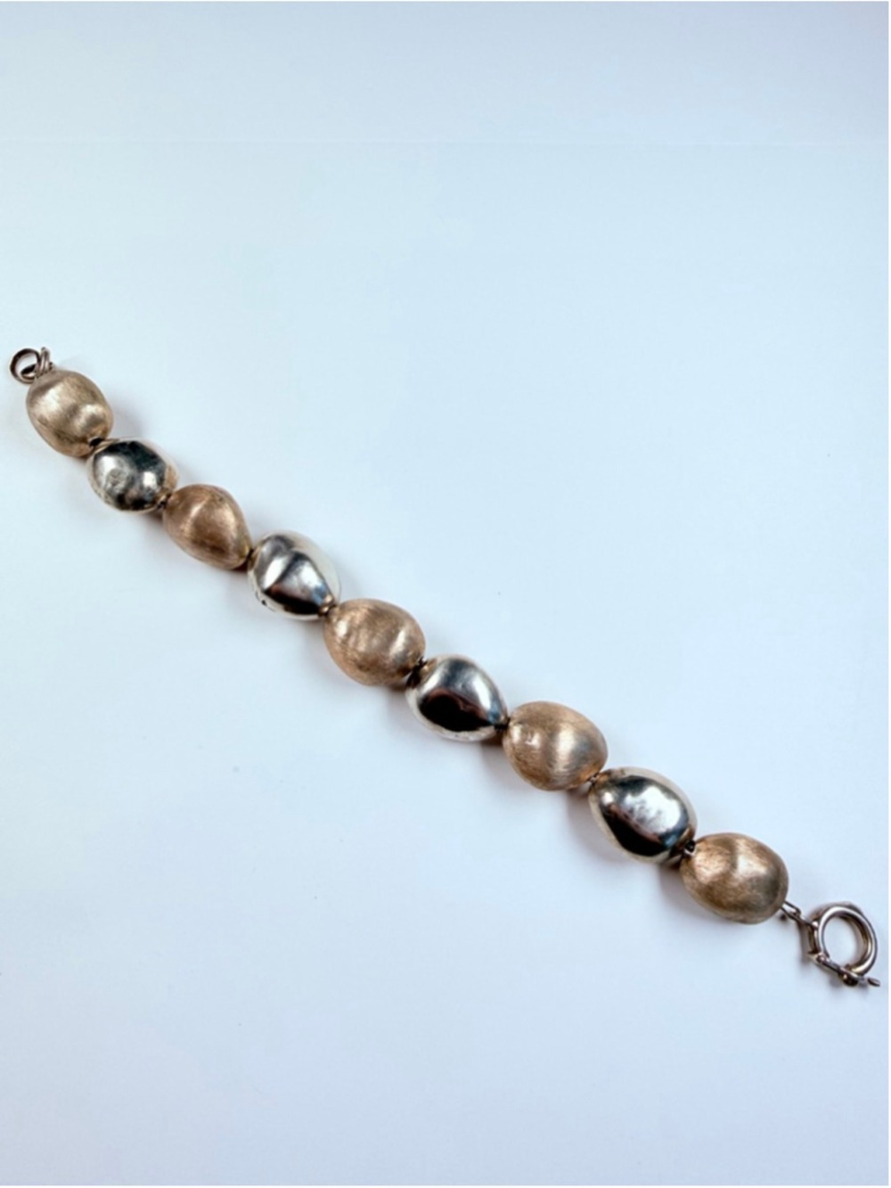 Avant Garde Large Pebble Nugget Polished & Matte Bead Sterling 950 Bracelet - Picture 6 of 12